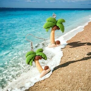 Clay Art Palm Tree Dangle Earrings